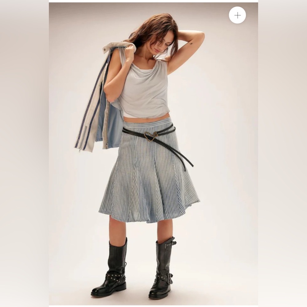 Free People Candace Blue Striped Midi Skirt